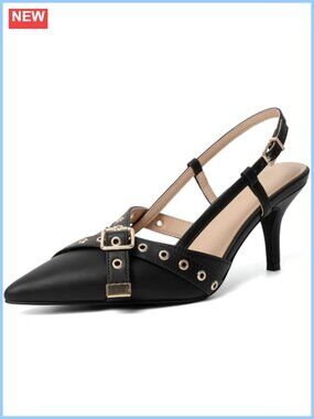 Women's Studded Kitten Heels Pointed Closed Toe Slingback Dressy Pumps